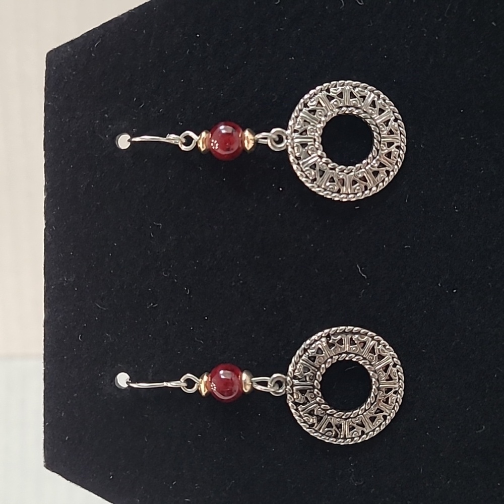 J.Jill Silver-toned and Circular Pendant Earrings with Beads